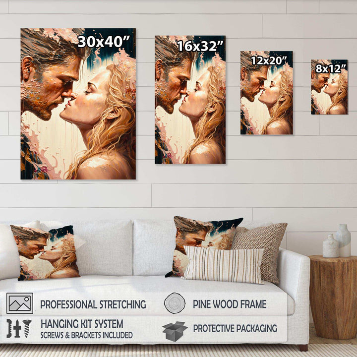 Blue And Gold Couple Kissing Art