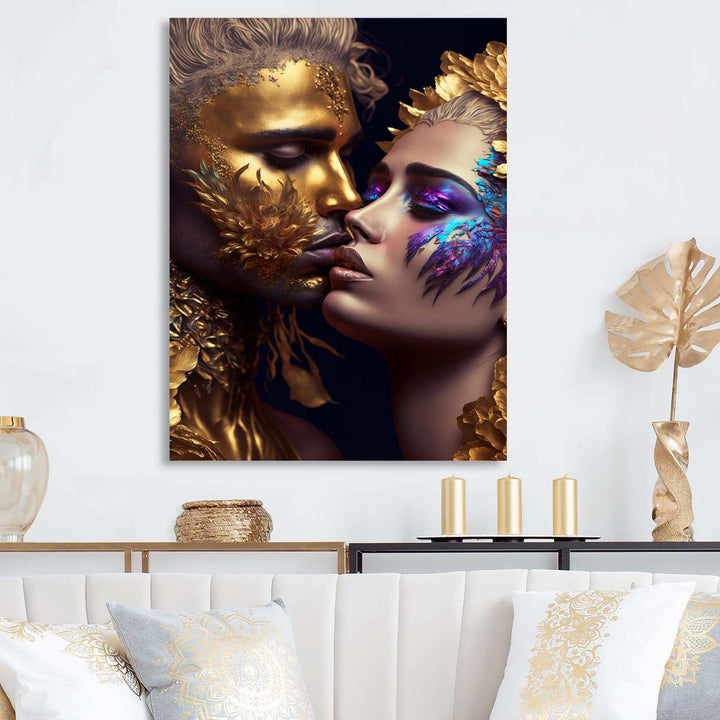Black And Gold Couple Kissing Art III