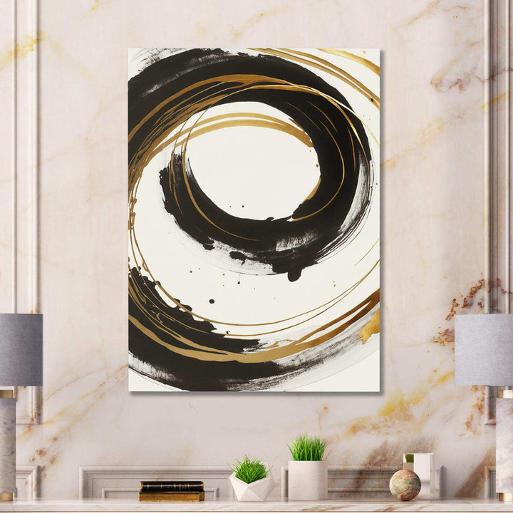 Black And Gold Curves I - Modern Living Room Wall Decor