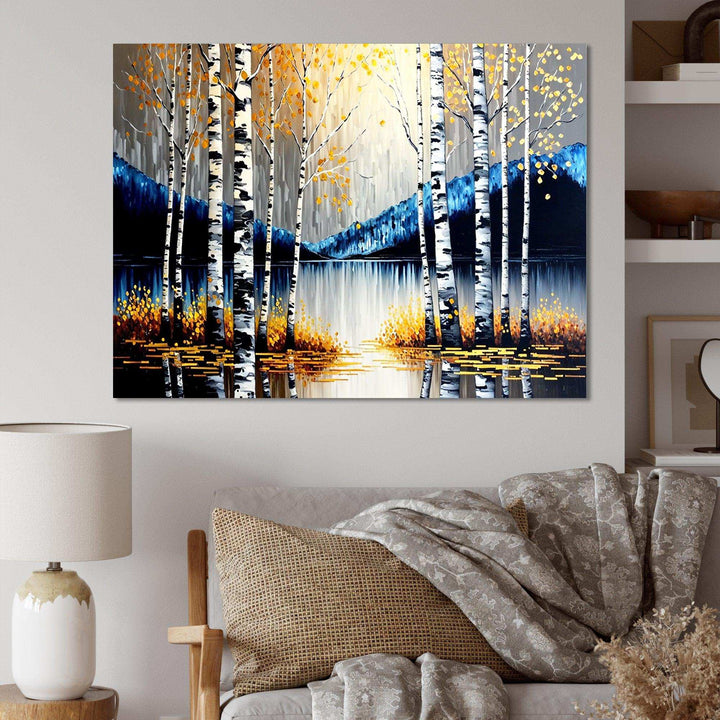 Monochrome Golden Birch Trees By The River IV