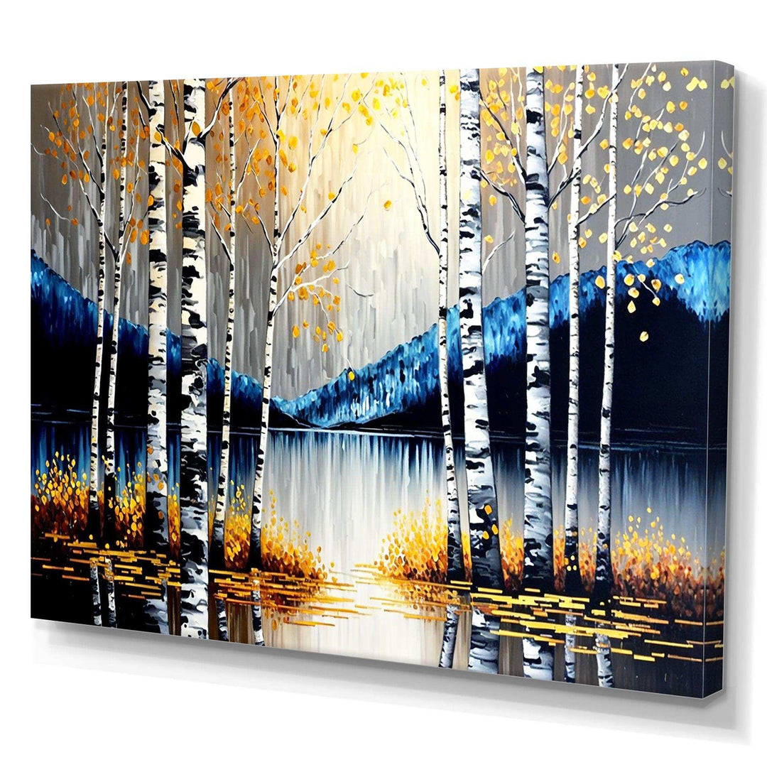 Monochrome Golden Birch Trees By The River IV
