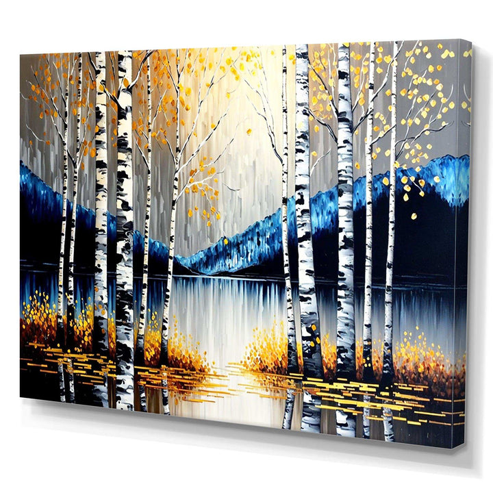 Monochrome Golden Birch Trees By The River IV