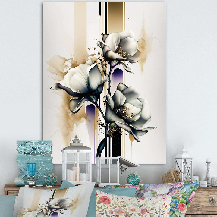 White Orchid Flower On Golden Beige Paint I