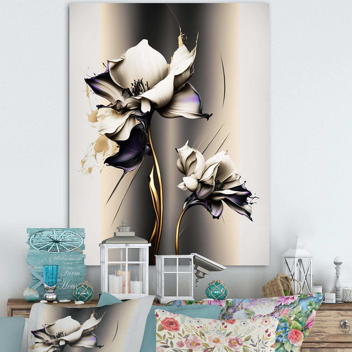 White Orchid Flower On Golden Beige Paint III