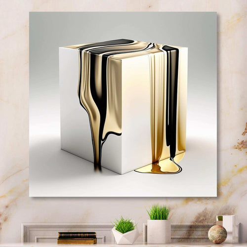 Black And Gold Cubic Expression I - Modern Living Room Wall Decor