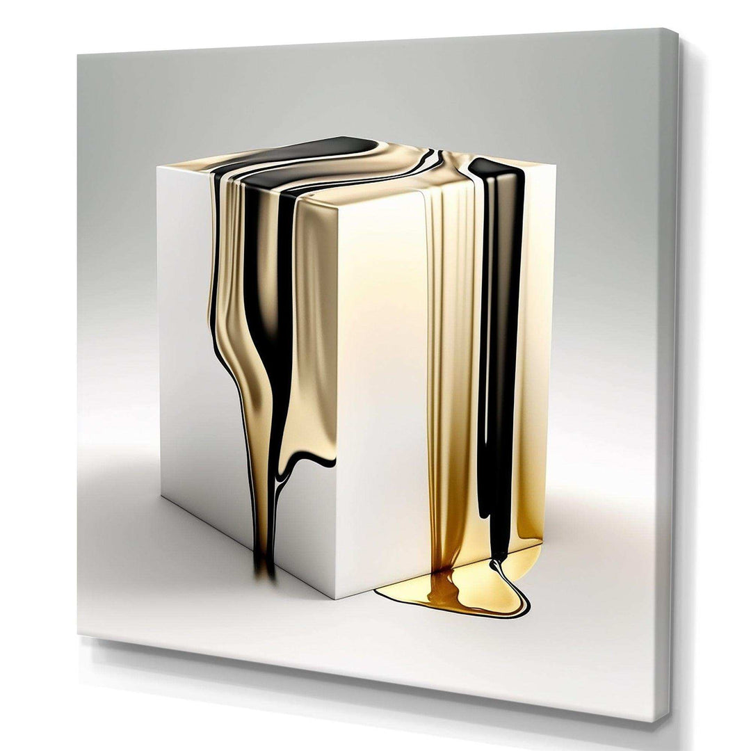 Black And Gold Cubic Expression I - Modern Living Room Wall Decor