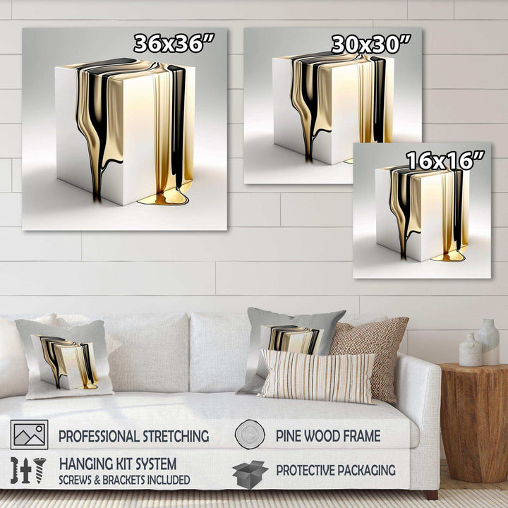 Black And Gold Cubic Expression I - Modern Living Room Wall Decor