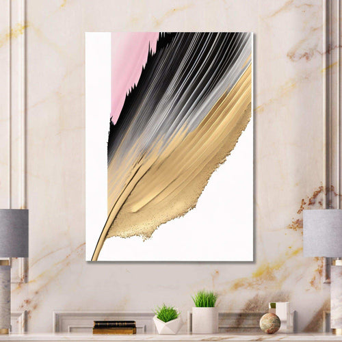 Minimalism Pink And Gold Cubic Fusion II - Modern Living Room Wall Decor
