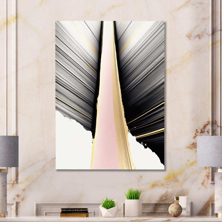 Minimalism Pink And Gold Cubic Fusion VIII - Modern Bedroom Wall Art