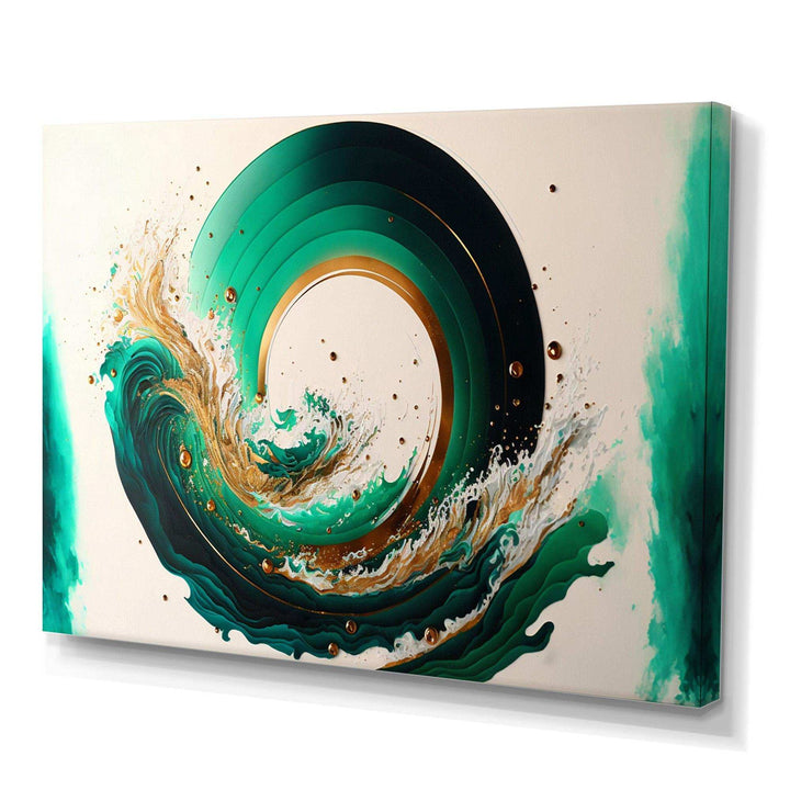 Green And Gold Crashing Waves III - Modern Living Room Wall Decor
