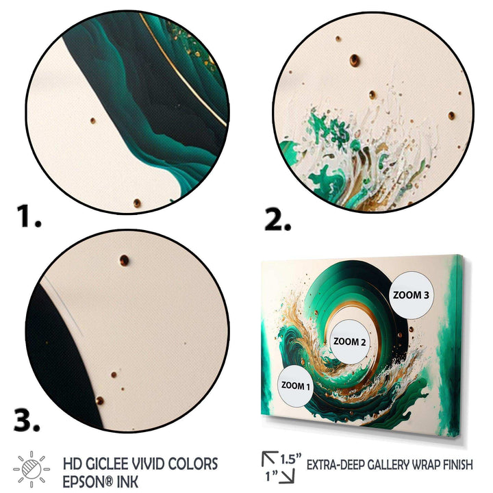 Green And Gold Crashing Waves III - Modern Living Room Wall Decor