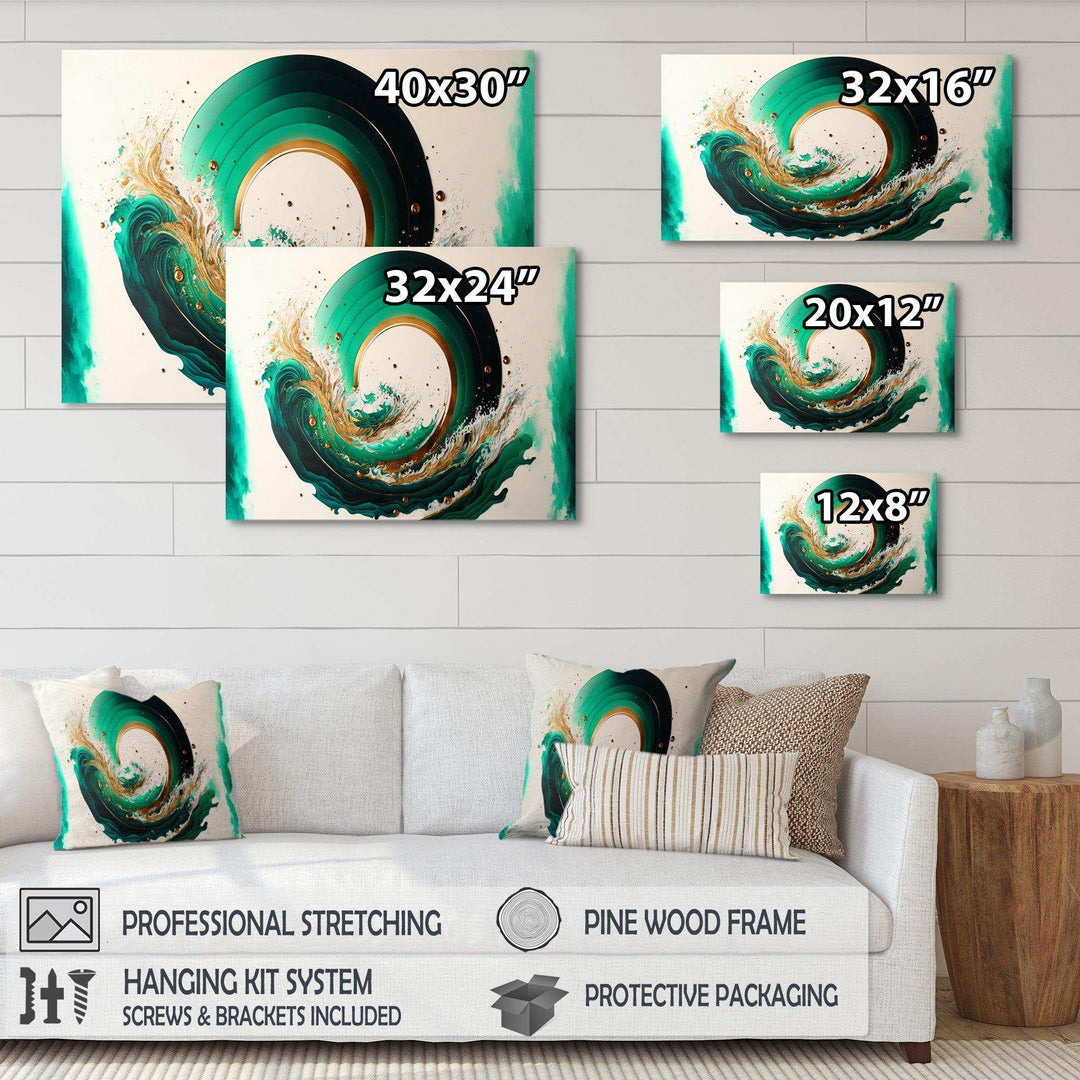 Green And Gold Crashing Waves III - Modern Living Room Wall Decor