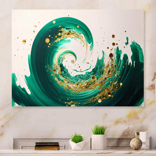 Green And Gold Crashing Waves IV - Modern Bedroom Wall Art