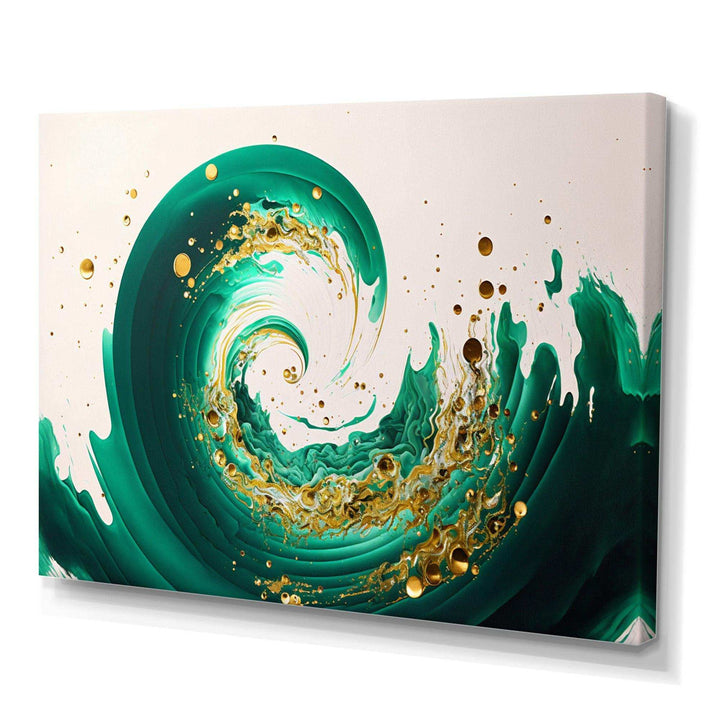 Green And Gold Crashing Waves IV - Modern Bedroom Wall Art