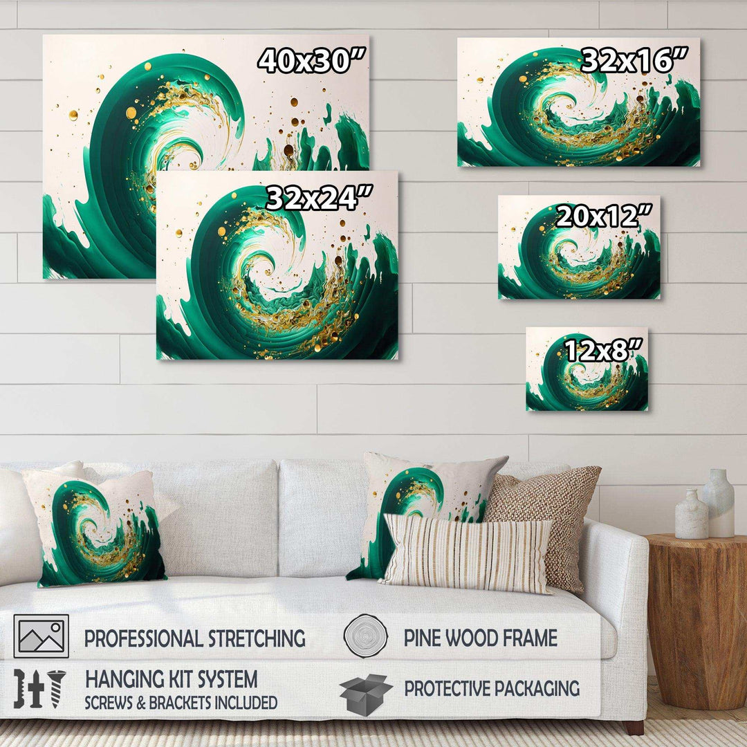 Green And Gold Crashing Waves IV - Modern Bedroom Wall Art