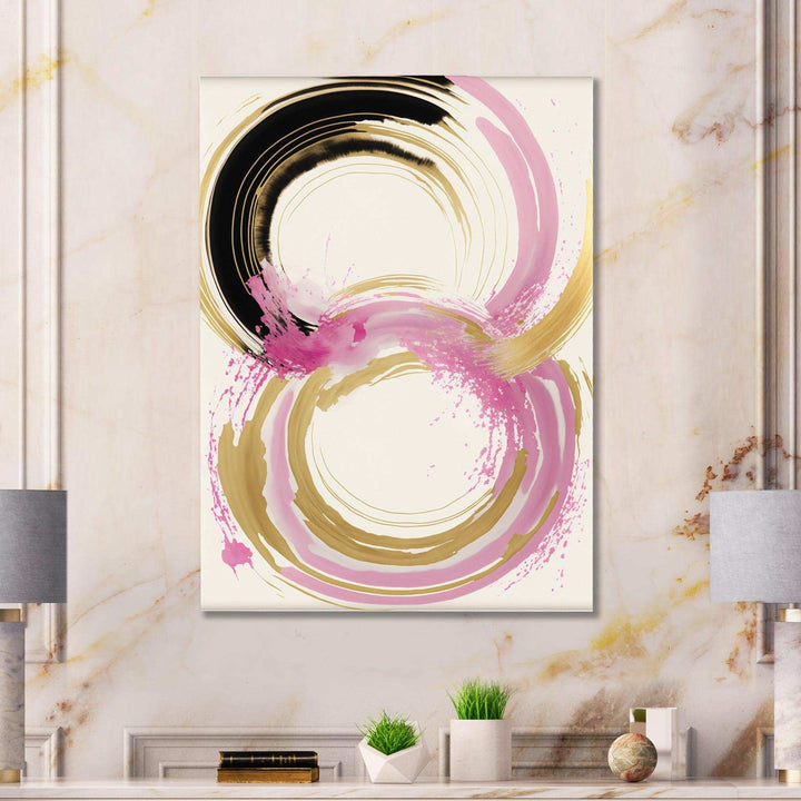 Pink And Gold Curves IV - Modern Bedroom Wall Art
