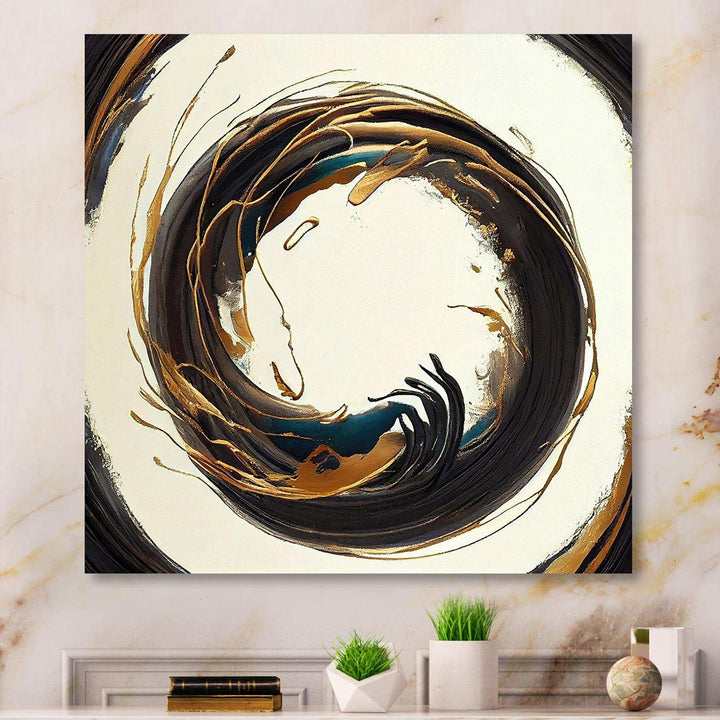 Gold Glamour Circle 1 II - Modern Living Room Wall Decor