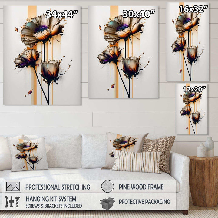 Orange Daisy Flower On Abstract Fusion I - Traditional Canvas Wall Art