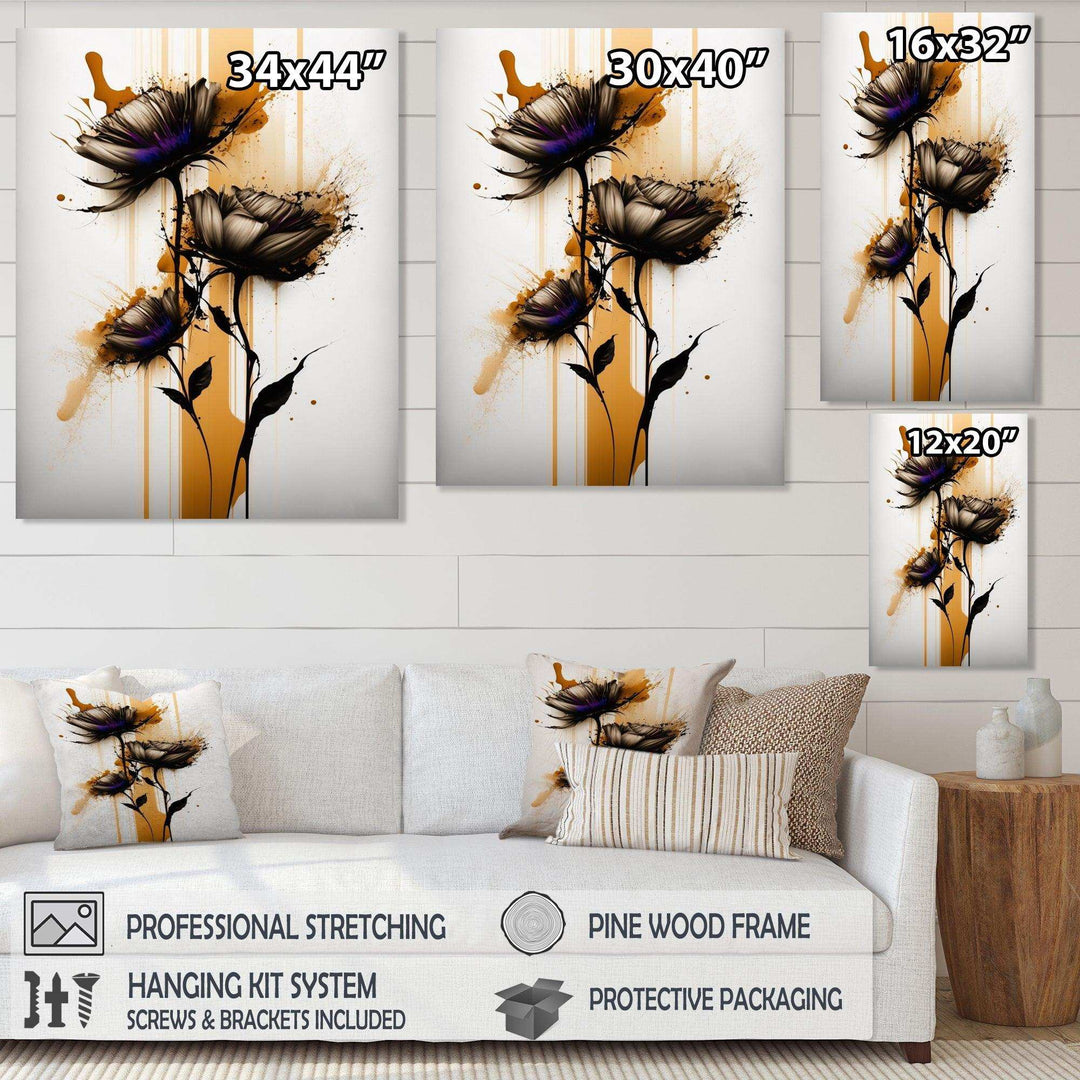 Orange Daisy Flower On Abstract Fusion II - Traditional Living Room Wall Decor