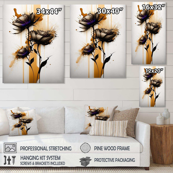 Orange Daisy Flower On Abstract Fusion II - Traditional Living Room Wall Decor