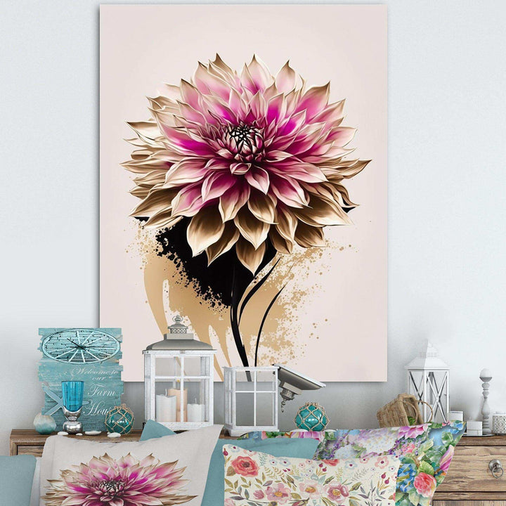 Pink Dahli Flower On Abstract Fusion  - Traditional Bedroom Wall Art