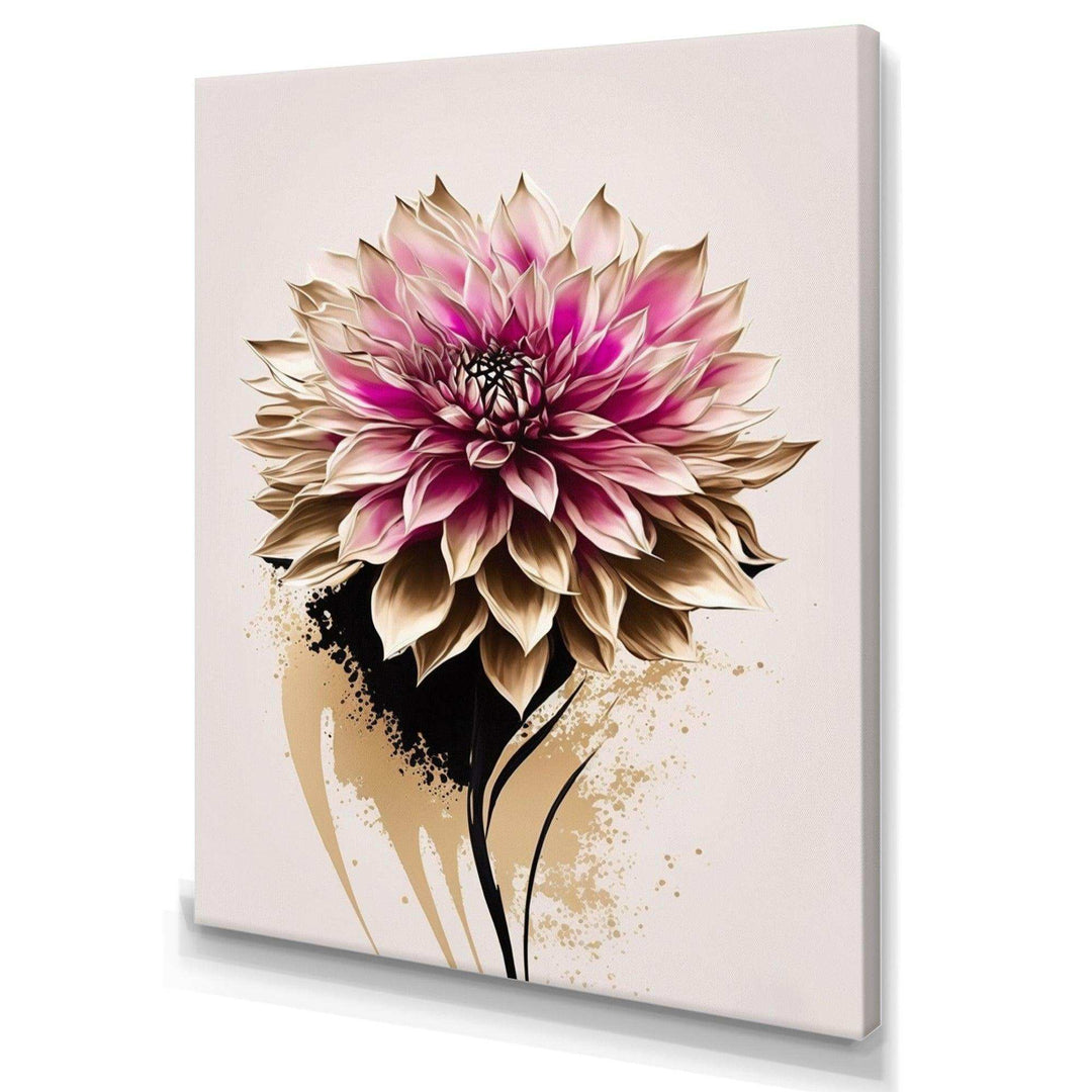 Pink Dahli Flower On Abstract Fusion  - Traditional Bedroom Wall Art