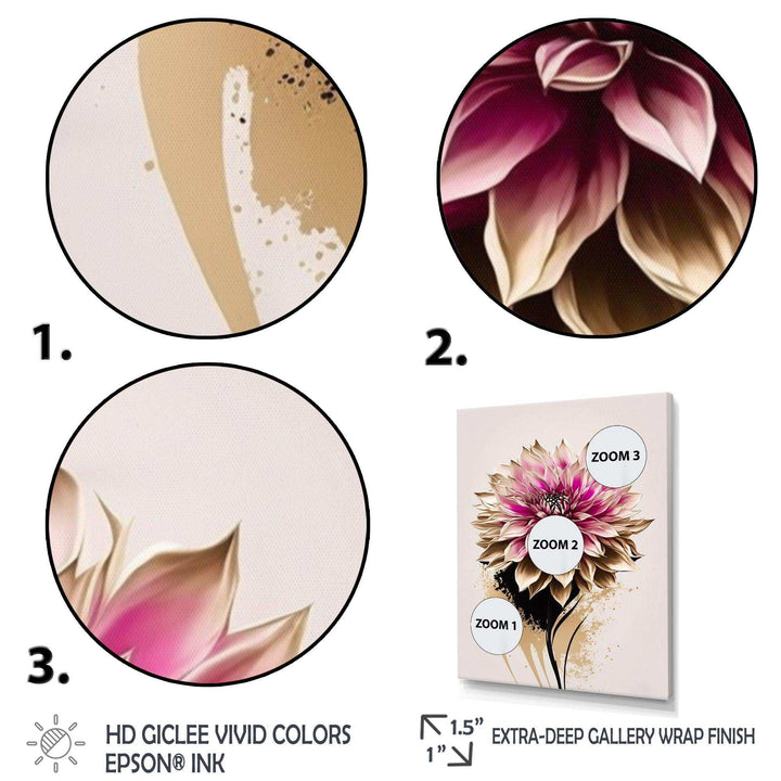 Pink Dahli Flower On Abstract Fusion  - Traditional Bedroom Wall Art