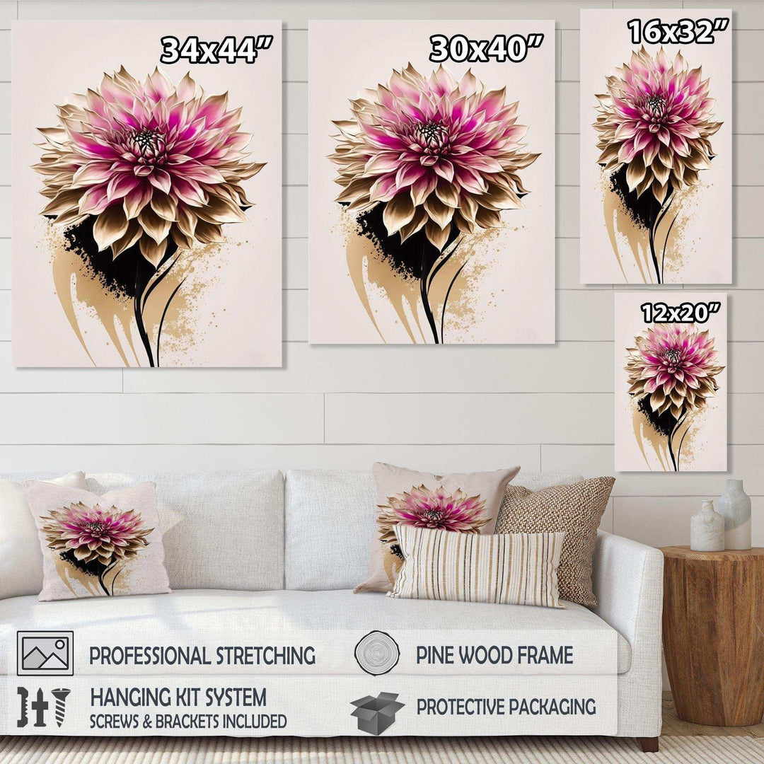 Pink Dahli Flower On Abstract Fusion  - Traditional Bedroom Wall Art