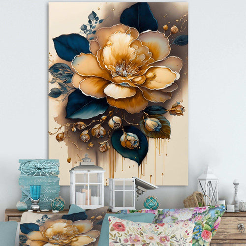 Yellow And Dark Blue Camellia Flower I