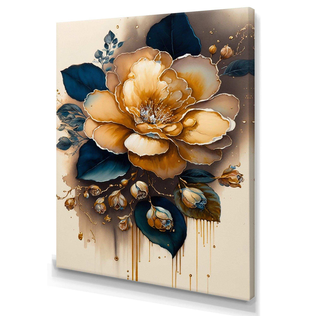 Yellow And Dark Blue Camellia Flower I