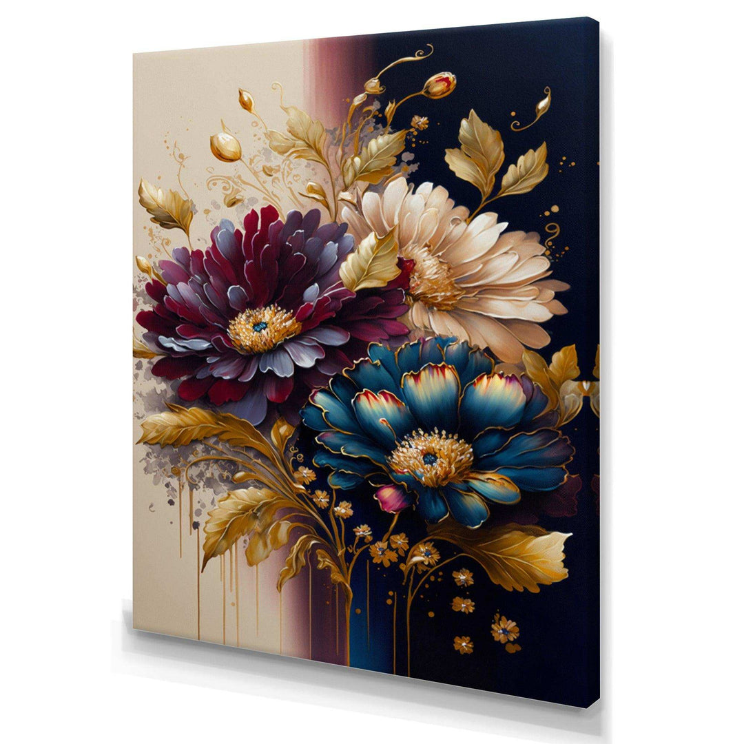 Burgundy And Blue Daisy Bunch III