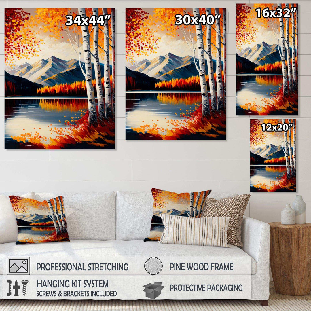 Red And Orange Birch Trees By The Lake V