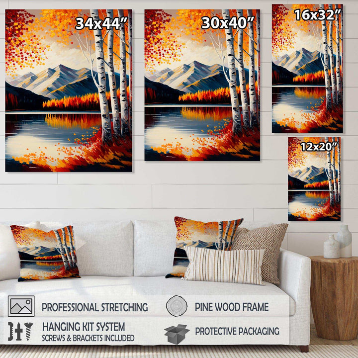Red And Orange Birch Trees By The Lake V