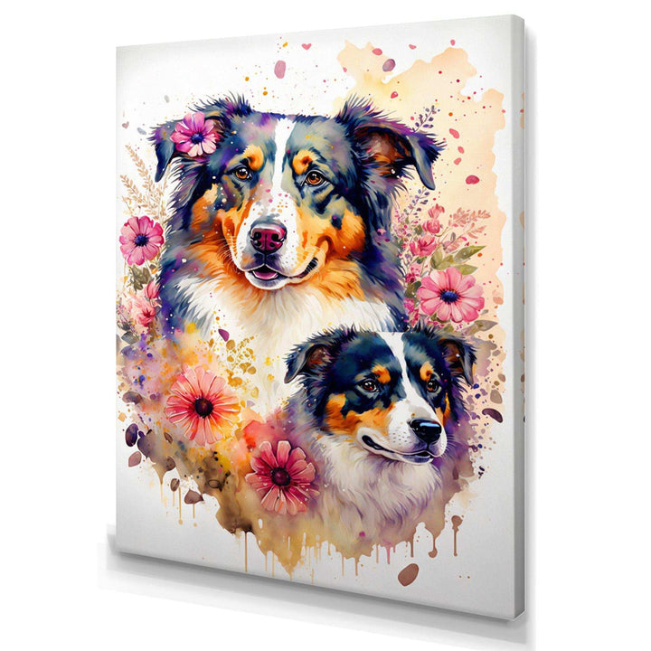 Cute Australian Shepherds Floral Art I