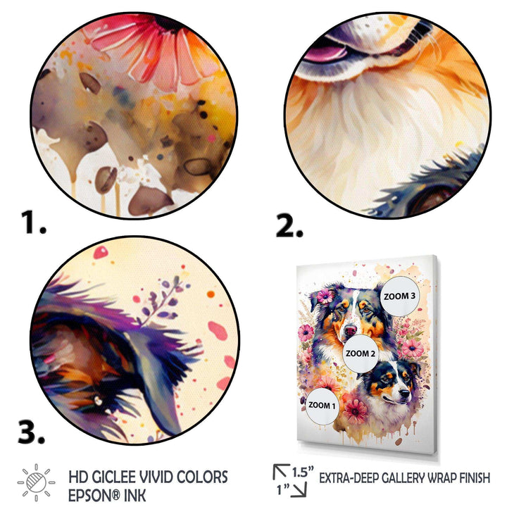 Cute Australian Shepherds Floral Art I