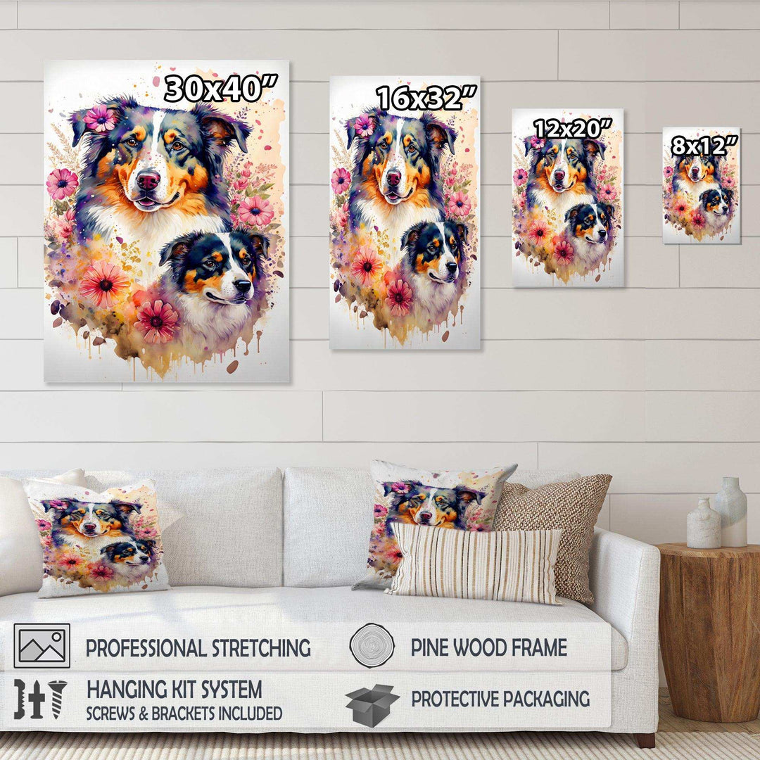 Cute Australian Shepherds Floral Art I