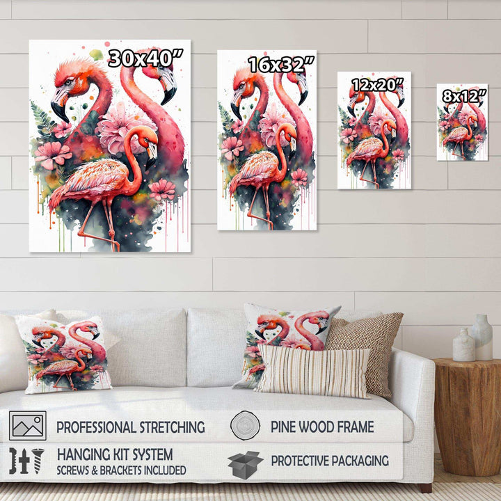 Cute Flamingos Floral Art I