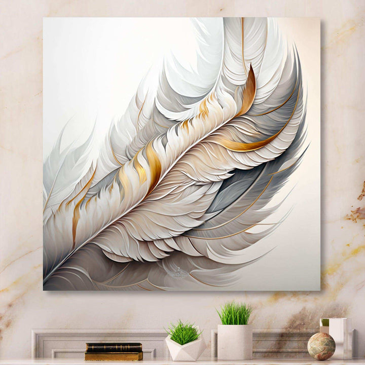 White Watercolor Feather  - Modern Wall Art Prints