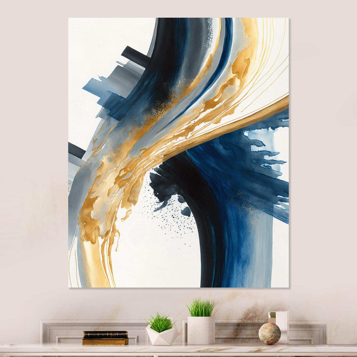 Blue And Gold Swirl Abstract I - Modern Wall Art Prints