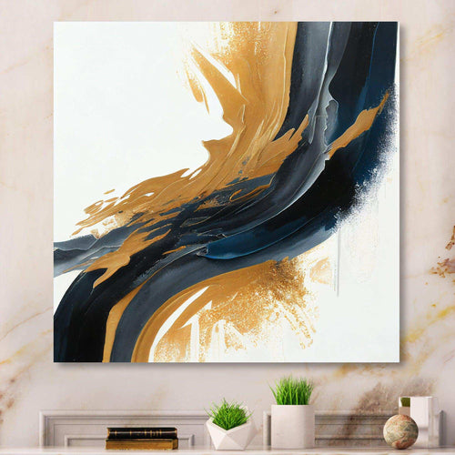 Blue And Gold Swirl Abstract II - Modern Wall Art Prints