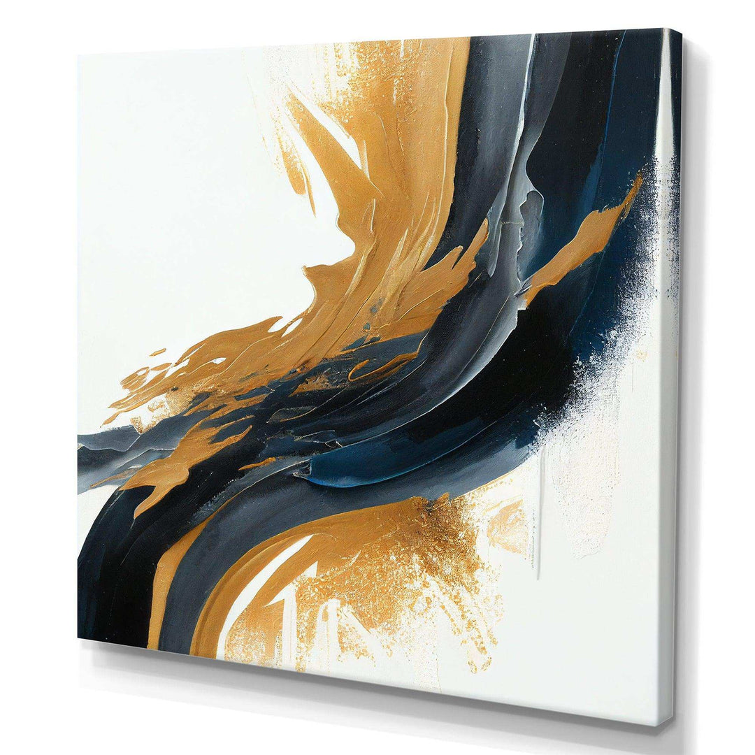 Blue And Gold Swirl Abstract II - Modern Wall Art Prints