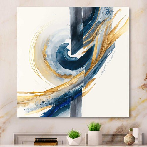 Blue And Gold Swirl Abstract V - Modern Canvas Wall Art