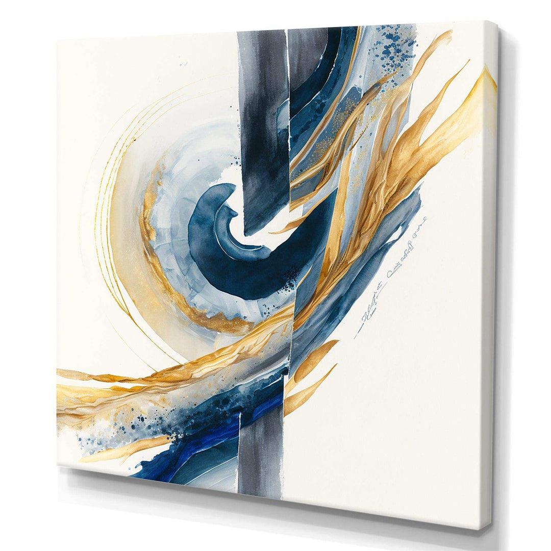 Blue And Gold Swirl Abstract V - Modern Canvas Wall Art