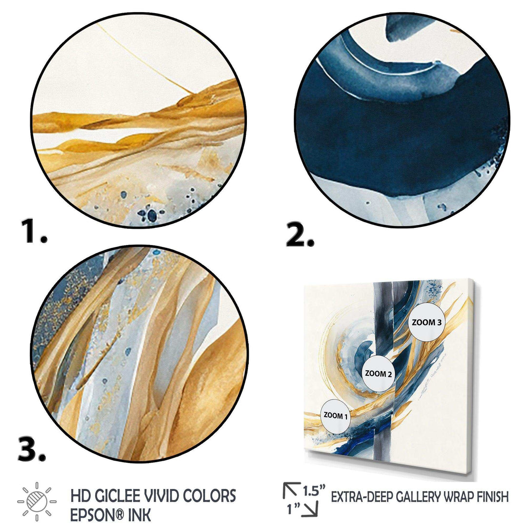 Blue And Gold Swirl Abstract V - Modern Canvas Wall Art