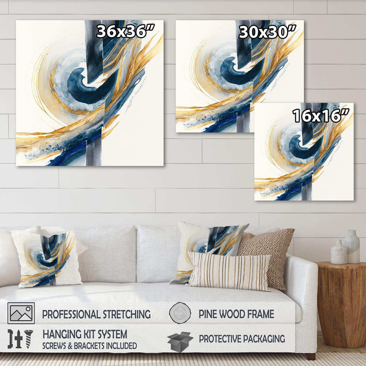 Blue And Gold Swirl Abstract V - Modern Canvas Wall Art