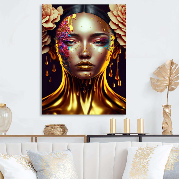 Gold And Black Floral Asian Woman II