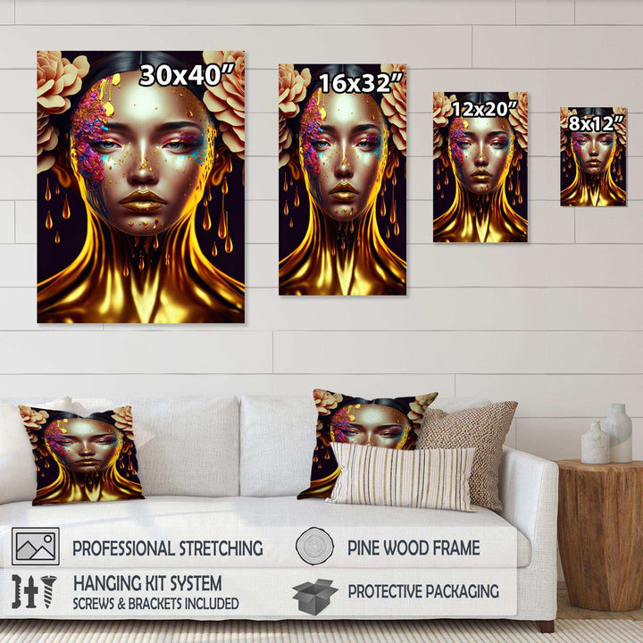 Gold And Black Floral Asian Woman II