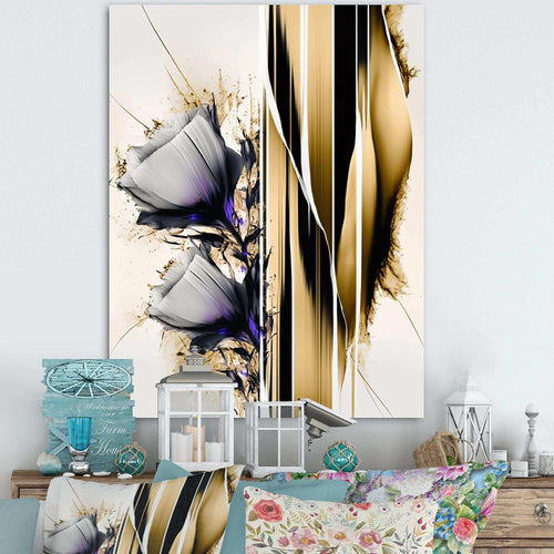 Purple Flower Flower On Abstract Paint I - Traditional Living Room Wall Decor