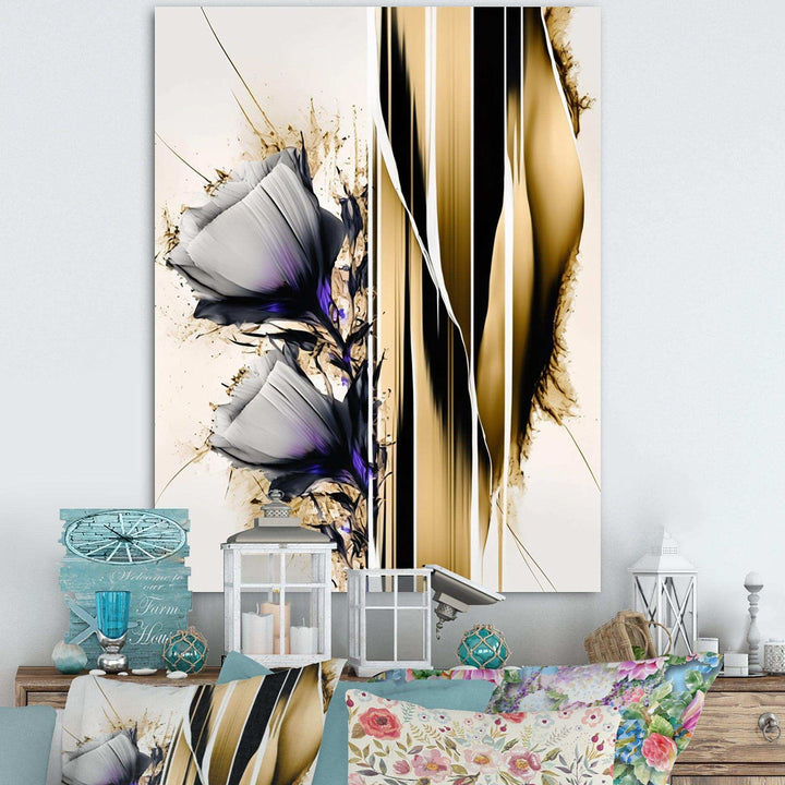 Purple Flower Flower On Abstract Paint I - Traditional Living Room Wall Decor