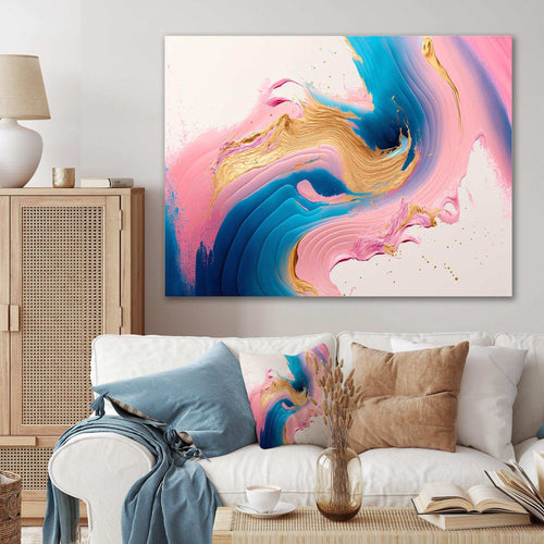 Pink And Gold Waves  - Modern Bedroom Wall Art